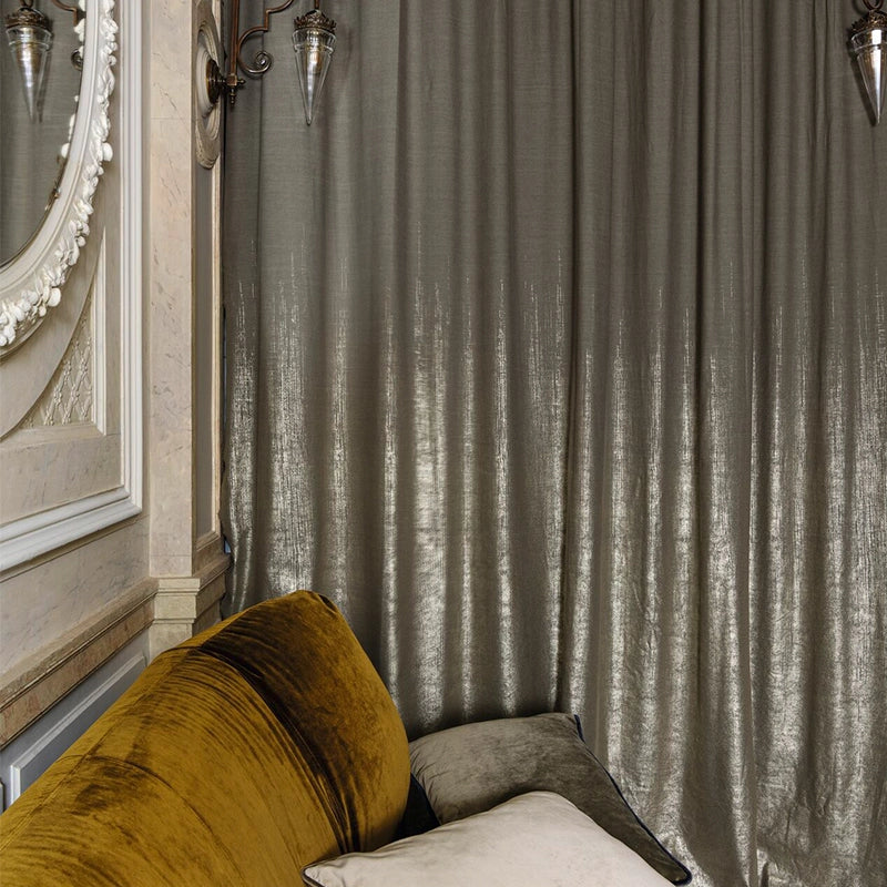 Design Vorhang Golden Space nach Maß Metallic Foilprint Leinen Baumwolle Carlucci