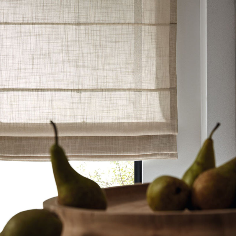 Hochwertiges halbtransparentes Raffrollo nach Maß – Farnham in Leinenoptik