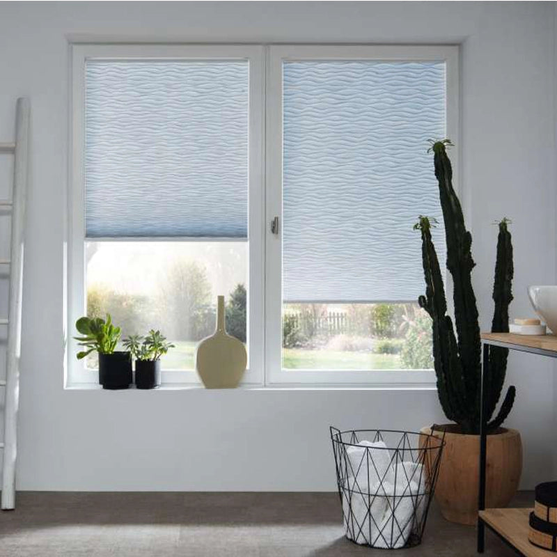 Duette Ocean – Design-Wabenplissee nach Maß mit sanftem Wellenverlauf gemustert blau, grau, beige