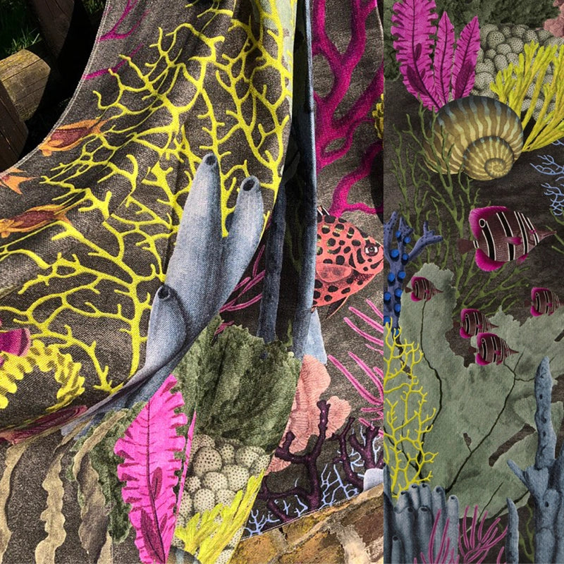 Fabulous Reef – ausgefallener Design Vorhang nach Maß mit tropischer Unterwasserwelt Korallenriff Tropenfische, 3 Farben