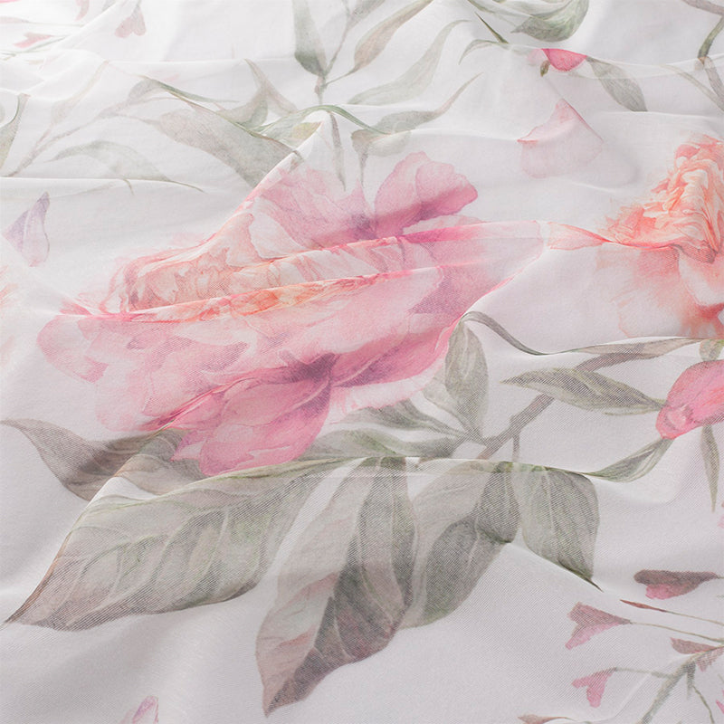 Arianna – transparenter Voile-Vorhang nach Maß mit Pfingstrosen Muster