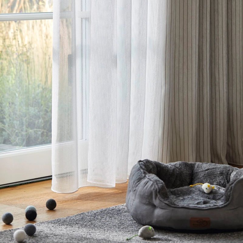 Moderner Vorhang Garfield transparent Kratzfest für Katze und Hund weiß, beige, grau nach Maß