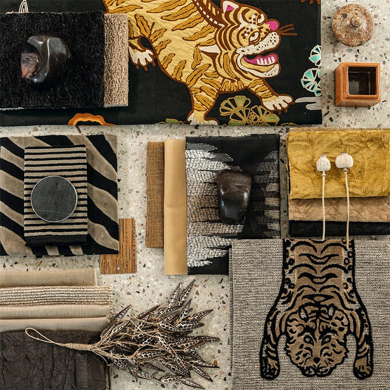 Nostalgia – exklusiver Designvorhang nach Maß mit exotischer Tiger-Stickerei Baumwoll-Leinen- Mischung, 3 Farben