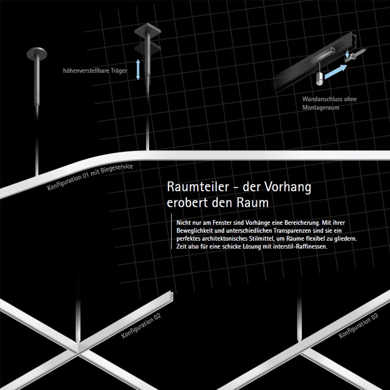 Interstil Raumteiler-System – moderne Innenlauf-Gardinenschiene nach Maß biegbar