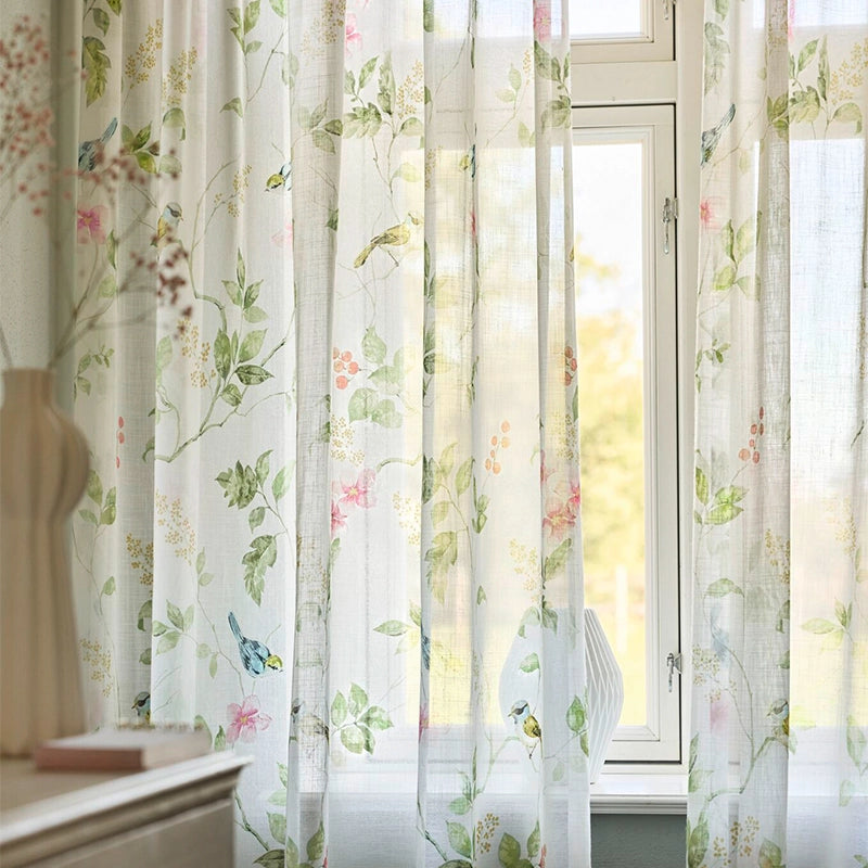 Melody – halbtransparenter Vorhang nach Maß mit Blumenmuster Leinenoptik Floral Landhaus