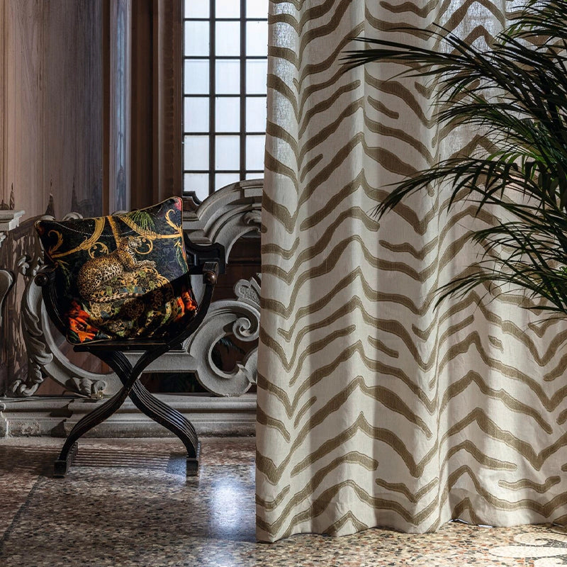 Wild Poetry – hochwertiger Design Vorhang nach Maß mit modernem Zebra-Muster Leinenmischung, 4 Naturtönen