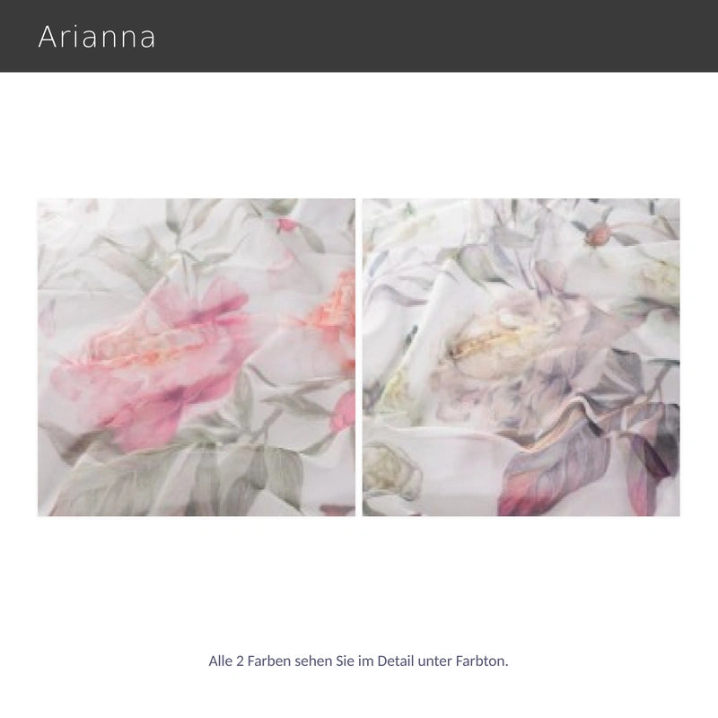 Arianna – transparenter Voile-Vorhang nach Maß mit Pfingstrosen Muster