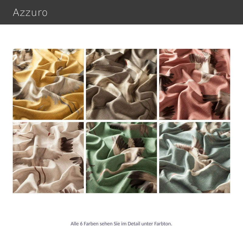 Azzuro – Designvorhang nach Maß mit Kranichen und exotischem Blätterdessin Halbleinen