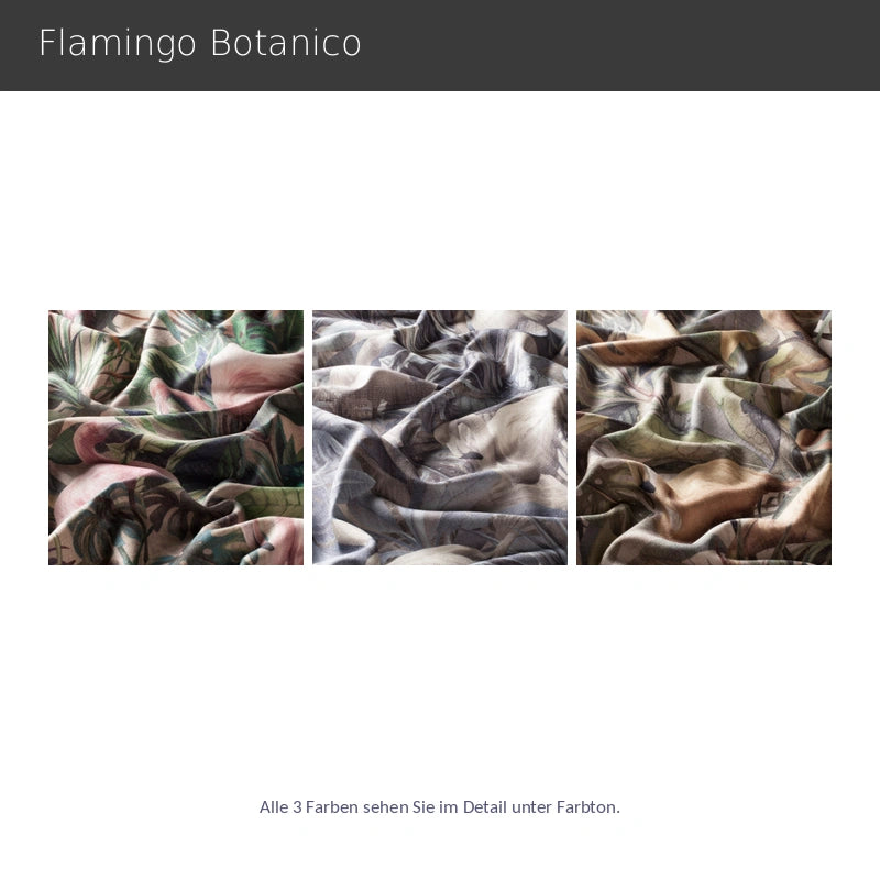 Flamingo Botanico – ausgefallener Vorhang nach Maß mit exotischem Flamingo- und Blätterdesign Leinenmischung, 3 Farben