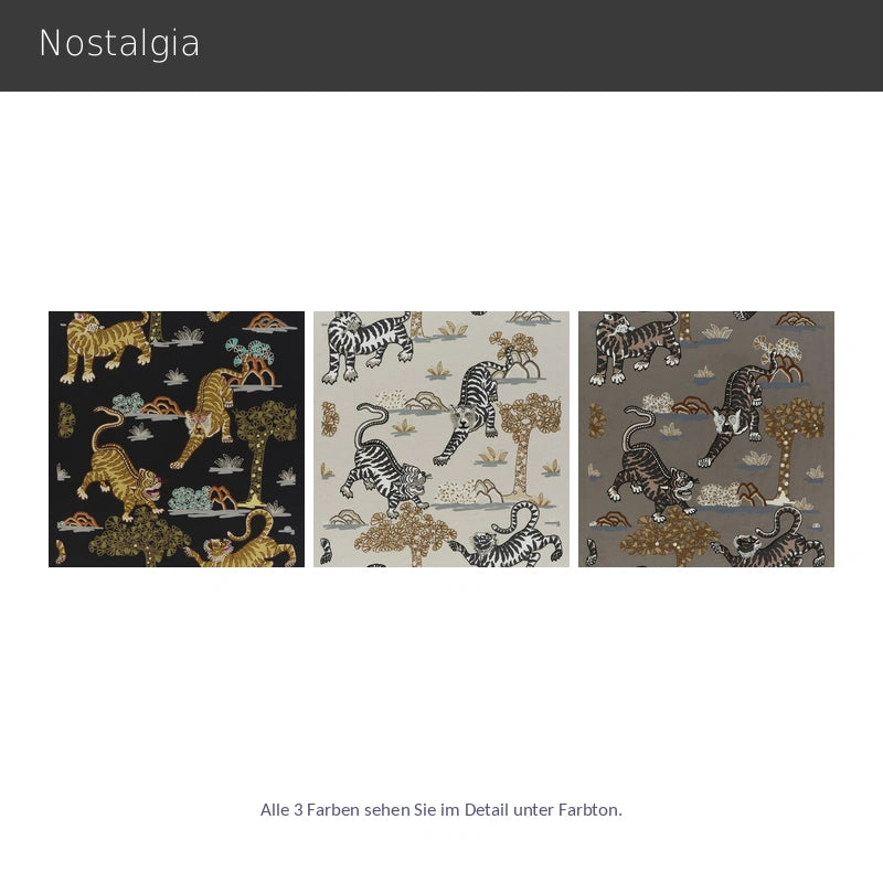 Nostalgia – exklusiver Designvorhang nach Maß mit exotischer Tiger-Stickerei Baumwoll-Leinen- Mischung, 3 Farben