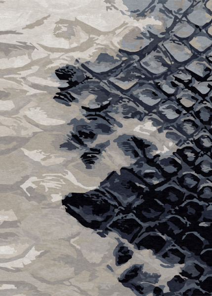 Design Teppich Payton ausgefallenes Muster, Farbverlauf blau, beige, grau, grün, rot nach Maß