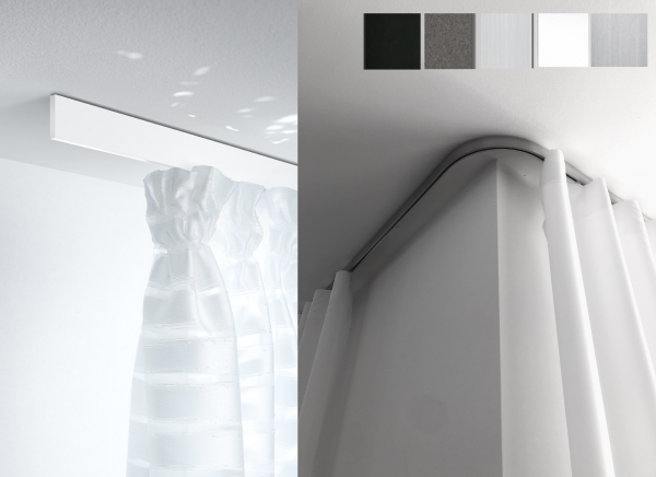 Interstil Helix moderne Vorhangschiene 1-/2-läufig Deckenmontage I Biegbar I schwarz, weiß, alu