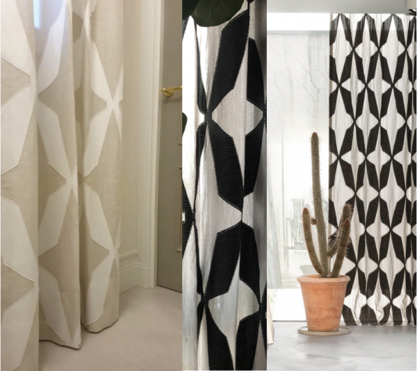 Moderner Vorhang Super Scale Grafisches Muster Design schwarz, beige, grau Leinen nach Maß