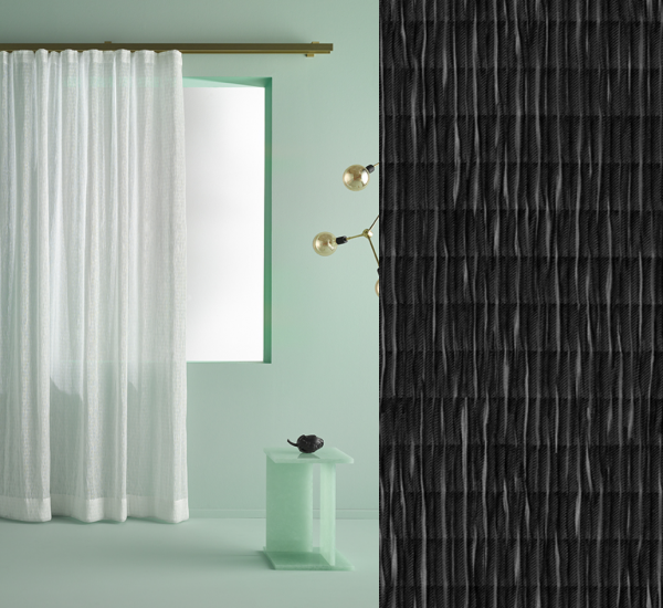 Design Vorhang Ototo puristische Ästhetik mit plissierten Streifen/gecrashed I weiß/silber/schwarz