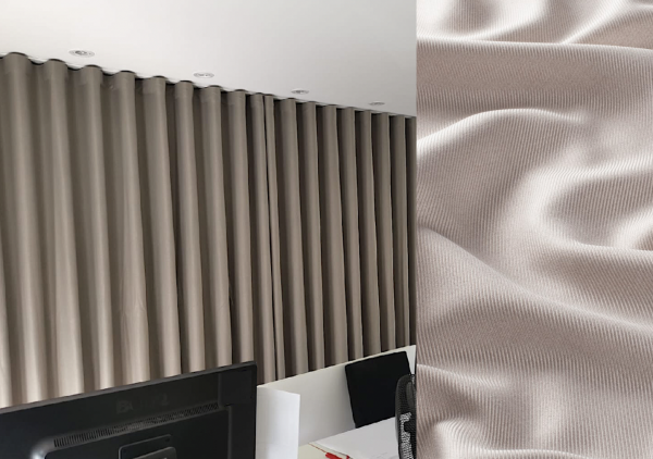 Vorhang Akustik in vielen modernen Farben schwerentflammbar Raumteiler nach Maß + Wellenvorhang