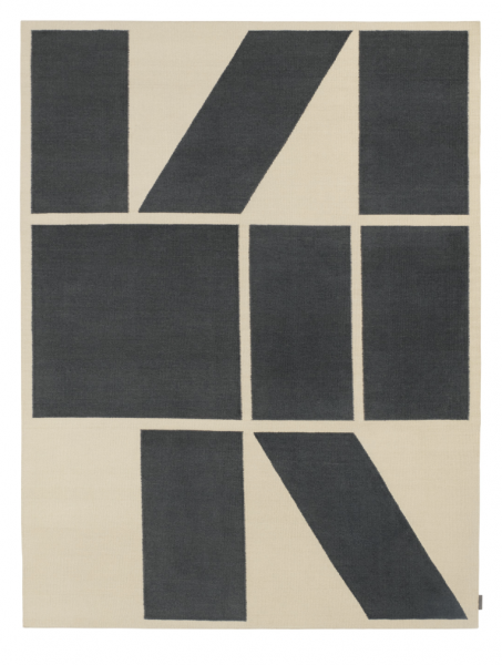 Flacher Kelim Design Teppich Untitled_AB11 Grafik Muster Neuseeland Wolle in schwarz/natur rose/natu