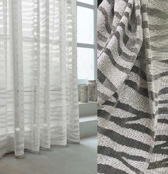 Vorhang Shadow Ausbrenner Muster halbtransparent grafisch in weiß, grau, beige modernes Wohnen nach