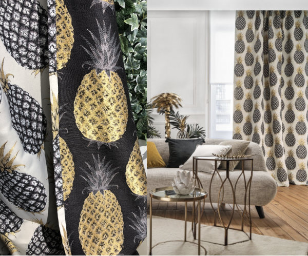 Ausgefallener Vorhang Creole mit luxuriösen Ananas Muster beige/schwarz/gold