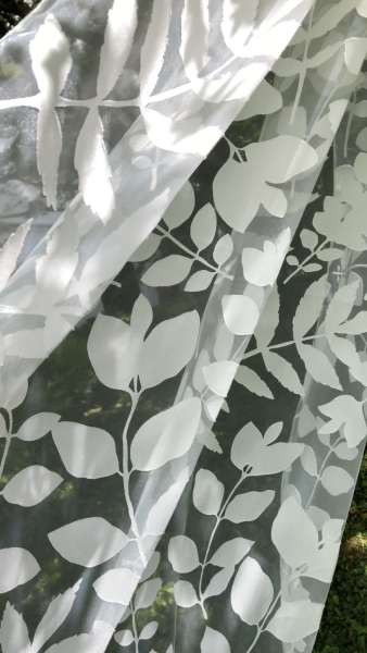 Hochwertiger Vorhang Giuliano Ausbrenner Floral/Blatt Muster weiß transparent Schienen& Stangen