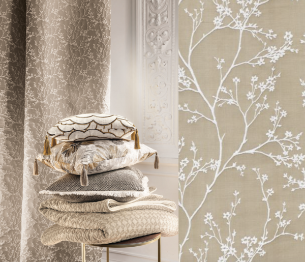 Vorhang Quietude satinglanz mit hochwertiger Stickerei / Floral / Blumenmuster I blickdicht